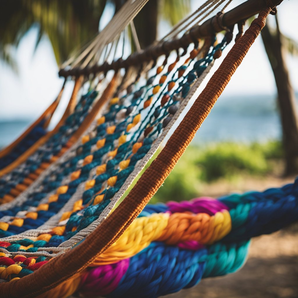 The art of crafting a hammock in the Northeast, with colorful threads woven intricately in a traditional pattern